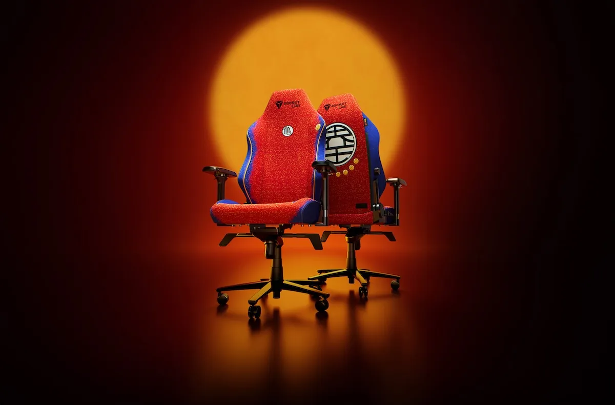 Promotional image of the back and front of the Secretlab goku chair